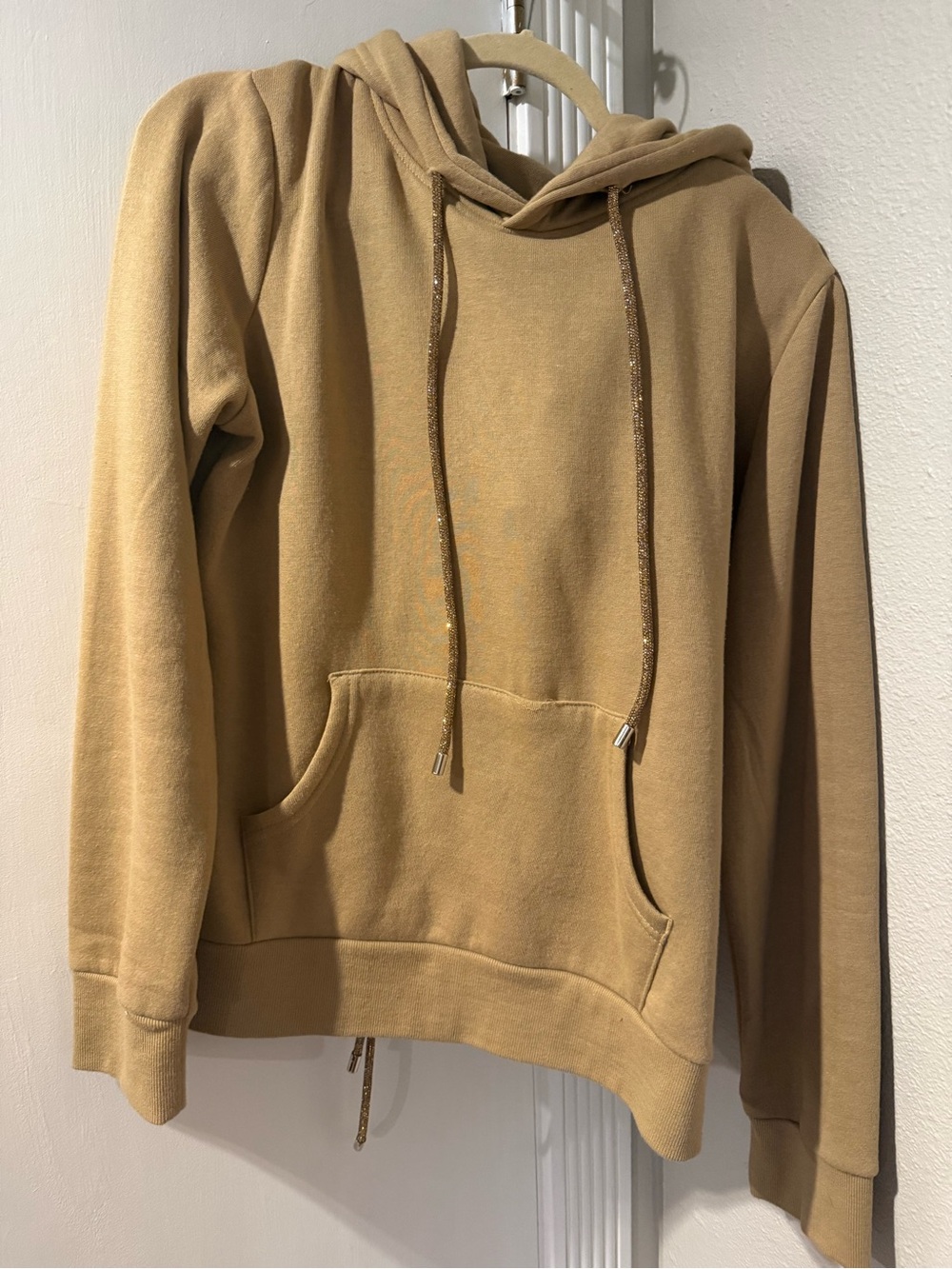 Tan Hoodie Sweatshirt and Jogger setwith sparkly drawstring - FitKitty